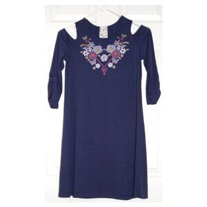 Jenna & Jessie, Girls L Navy Cold Shoulder Dress, Rayon Blend